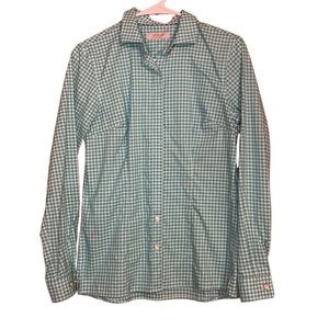 •OOBĒ•NWOT TURQUOISE SMALL PLAID WOMENS BUTTON DOWN COLLARED TOP SIZE SMALL
